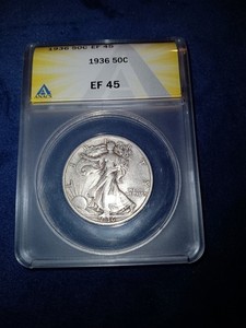 1936 Walking Liberty Silver Half Dollar ANACS : EF45, XF45 : Straight Graded