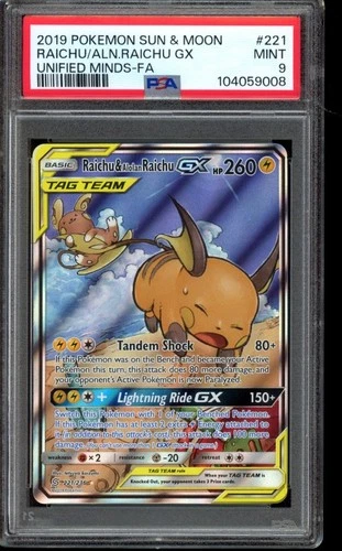 PSA 9 Raichu & Alolan Raichu GX 221/236 - Unified Minds