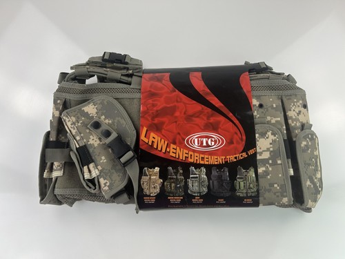 Gilet tattico UTG forze dell'ordine mimetico digitale estrazione rapida fondina tasche cintura - Foto 3 di 3
