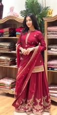 Stunning Heavy Natural Crep Silk Pink Top Palazzo With Dupatta For Women Wear
