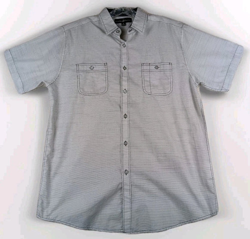 Beverly Hills Polo Club Shirt Men M Grey Short Sleeve Button Up Collared Shirt