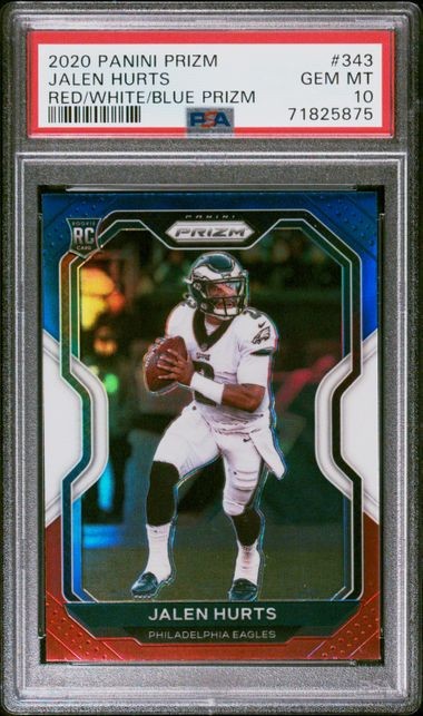 2020 Panini Prizm RC #343 Jalen Hurts Red White Blue PSA 10 NFL Rookie Card MINT view 1