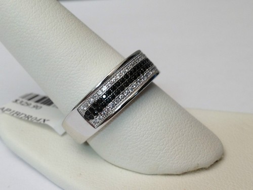 MENS WEDDING BAND Sterling Silver Anniversary Ring Round Black and White CZ  - Picture 6 of 12
