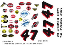  47 Jack Smith Nalley Chevrolet 1/64th HO Scale Slot Car Waterslide Decals