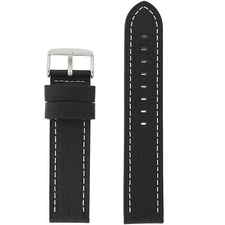 Watch Band Long Black Carbon Fiber White Stitching Strap Mens