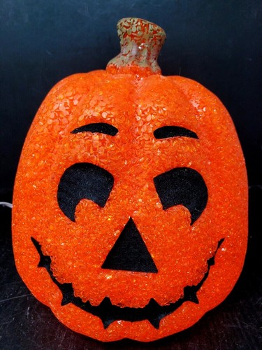 Vintage beleuchteter Kürbis 9 1/2" Halloween Jack O Laterne geschmolzener Kunststoff Popcorn - Bild 11 von 11
