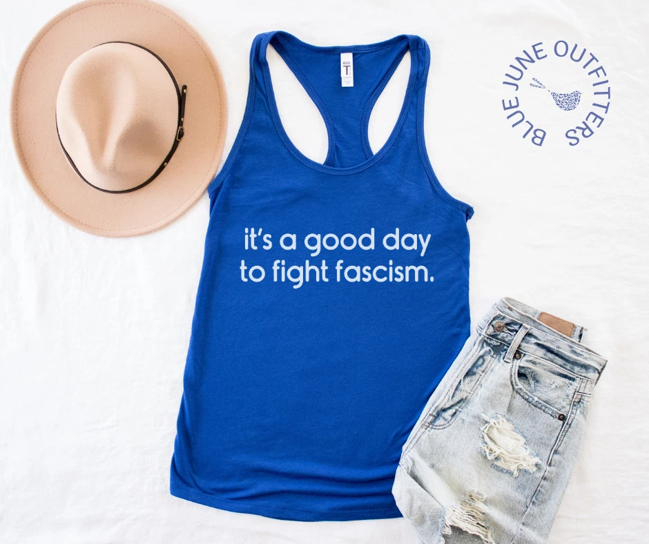 It's a Good Day to Fight Fascism | Camiseta sin mangas feminista espalda deportiva para mujer | FDT Foto 4 de 4