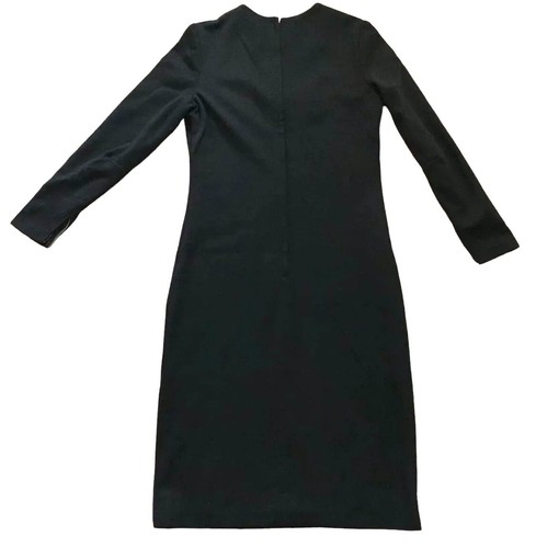 Vintage Handmade Black Wiggle Dress Faux Leather Bib Faux Collar S M - Picture 6 of 12