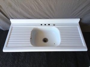 Vtg Mid Century White Porcelain Single Basin Double Drainboard Farm Image Is Loading Vtg Mid Century White Porcelain Single Basin Double