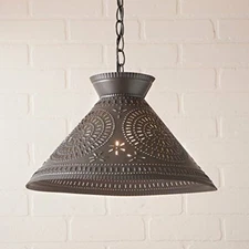 Old Fashioned Roosevelt Shade Light Pendant In Kettle Black With Punched Shade
