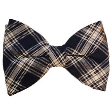 Bowtie Vintage Jumbo Butterfly Ormond Clip Pretied Navy White Plaid Mid Century
