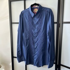  XL Robert Graham Men  s Dark Blue Textured Button Down Dress Shirt Art Print