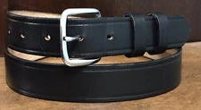 DUTYMAN BLACK LEATHER BELT 1.25”Wide Sz 38 SilverTone Bkl Govt Spec VGUC