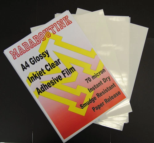 5 A4 Inkjet Printable Clear Adhesive Acetate Sticker Film Sheets 70micron