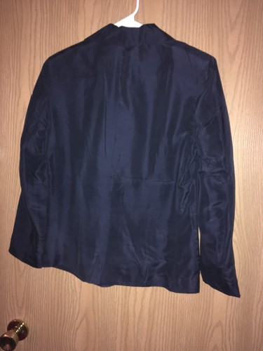 Wintersilks Ladies Thin Silk Blazer size Small Petite Navy Blue Shoulder pads - Picture 7 of 10