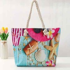 Tote Canvas bag with zipper Extra-Large Seaside Double-Handle Shoulder Bag