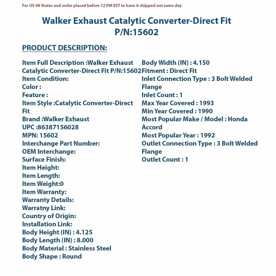 Conversor catalítico de exaustão Walker - ajuste direto 15602 - Imagem 4 de 4