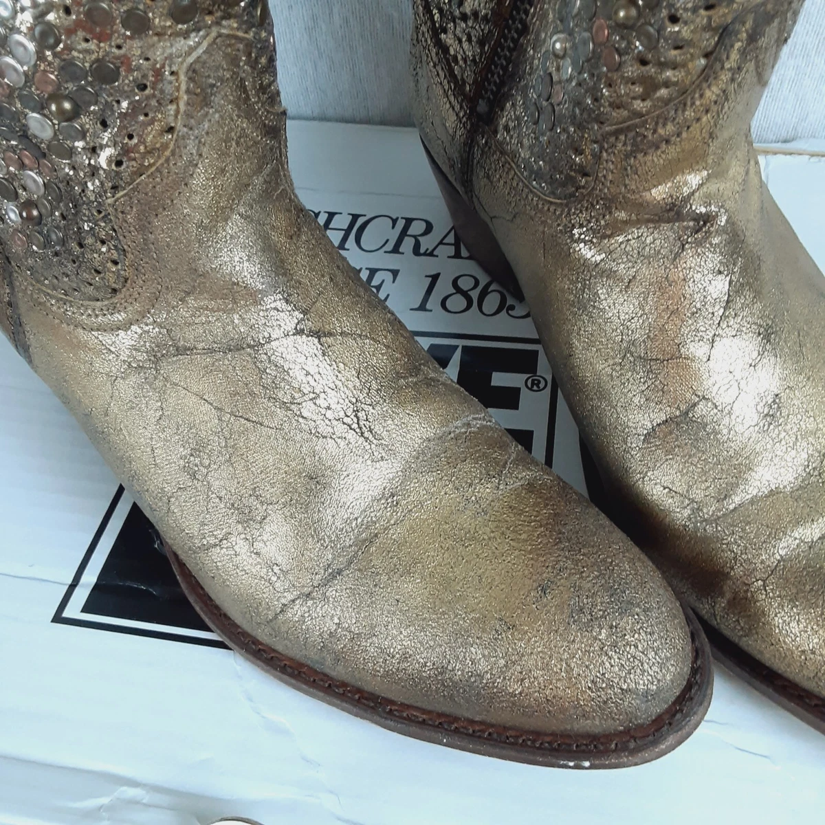 Frye Womens Boots Deborah Studded Metallic Gold Size 7 FRYE with Box Booties