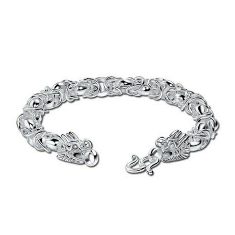 Pure S999 Sterling Silver Chain Men Women Dragon Head Link