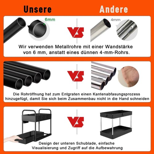 2 Ebenen Küchenregal Unterschrank Regal Spülschrankregal Organizer mit Schublade - Bild 12 von 20