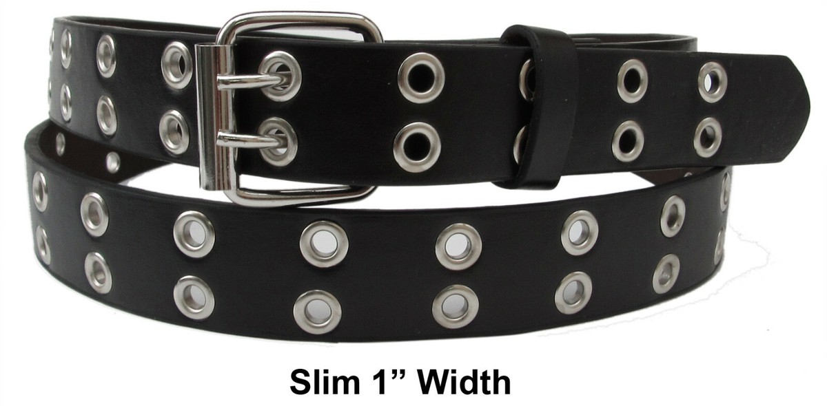 Men Women Unisex 1, 2 Holes Row Grommet Bonded Leather Belt