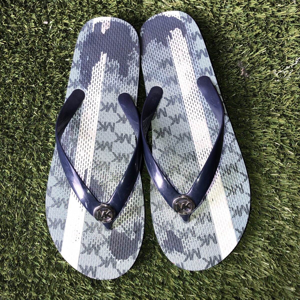 Michael Kors Womens Jet Set Flip Flops Sandals Shoes Navy Blue