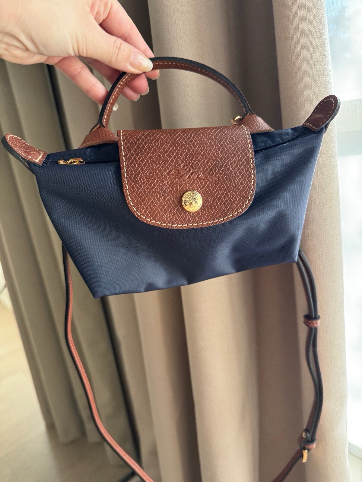 Authentic LONGCHAMP Mini Le pliage Pouch Converted To Crossbody NEW navy image 3
