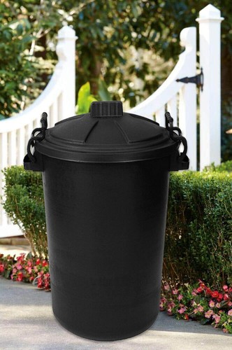 Tapa de bloqueo con clip de cubo de basura negro 80L resistente jardín caballo alimentación almacenamiento cocina - Reino Unido - Imagen 13 de 34