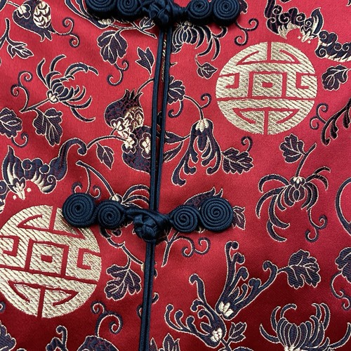 Ya Zheng Jacket Women's 2XL Silk Red Black Long Sleeve Geometric - Picture 4 of 12