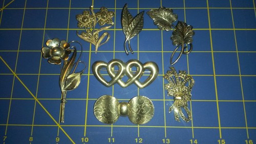 7 Vintage Large Sterling Silver Flower Heart Brooch Pins Lot Truart 80 grams - Picture 1 of 11