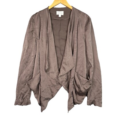 Hinge Silk Draped Open Front Cardigan Brown Waterfall Long Sleeve Size L