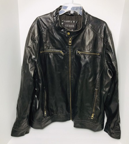 GUESS Moto Faux Brown Leather Jacket 