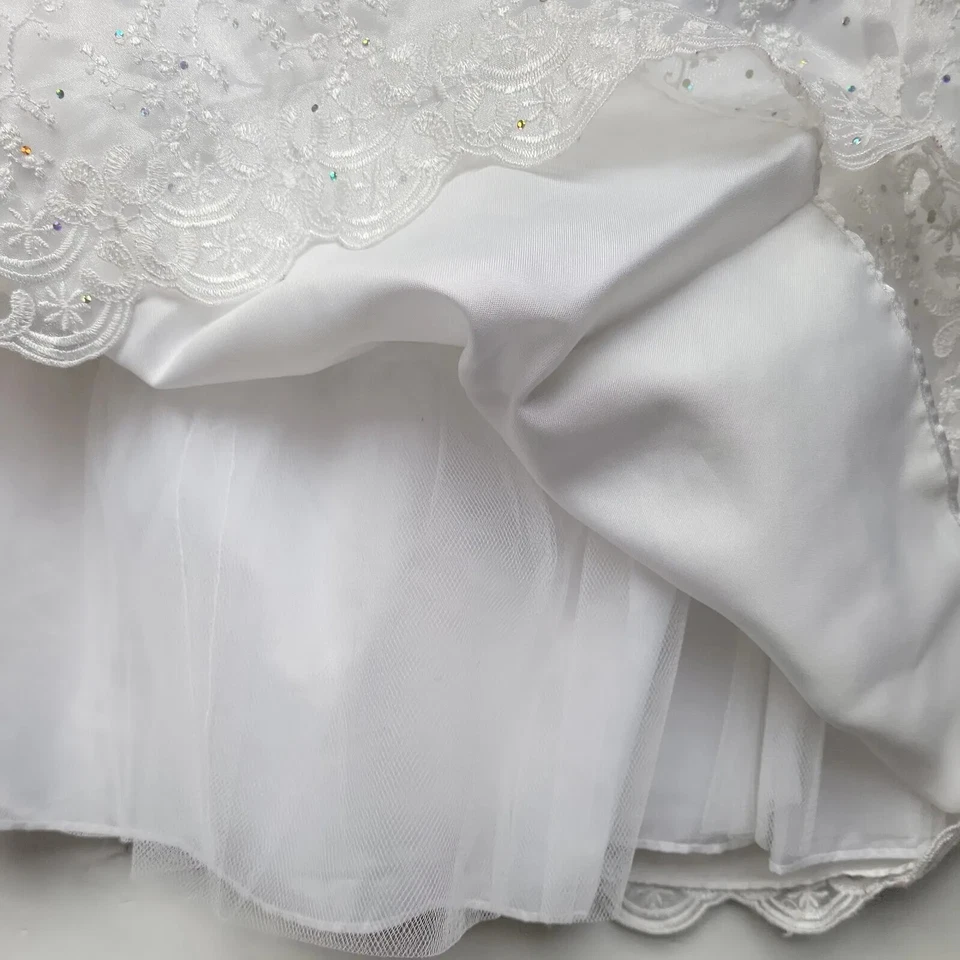 Niñas Laura Ashley Blanco Encaje Tul Satinado Cintura Lazo Terciopelo Top Vestido de Vacaciones 4T Foto 4 de 4