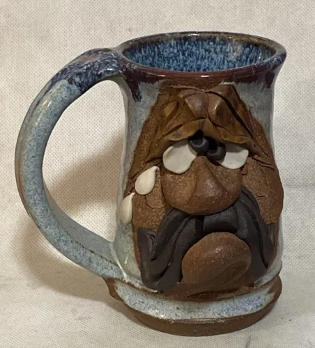 Ugly Funny 3D Face Mug Mahon Stoneware Pottery Mustache  Signed