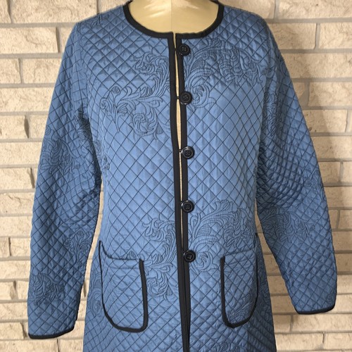 VTG Hand Made Black & Blue Reversible Quilted Top Stitch Woman’s Jacket Medium - Picture 12 of 24