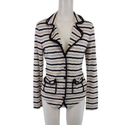 RIANI jacket brown black beige stripes women's blazer sweat cardigan DE 38 M New