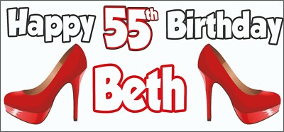 2 PERSONALISED 55th Birthday Banners Party Decorations - Red High Heels Shoes