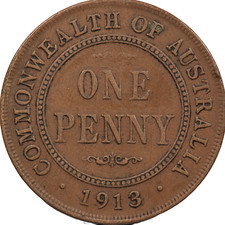 1913 AUSTRALIA KING GEORGE V ONE 1 PENNY COIN