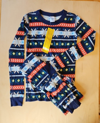 NWT HANNA ANDERSSON SCANDI SNOWFLAKE FAIR ISLE LONG JOHN PAJAMAS 140 10