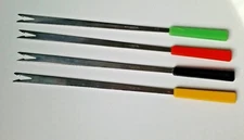 Vintage RETRO Fondue Forks Stainless Steel Japan Colorful Plastic Handles Set 4