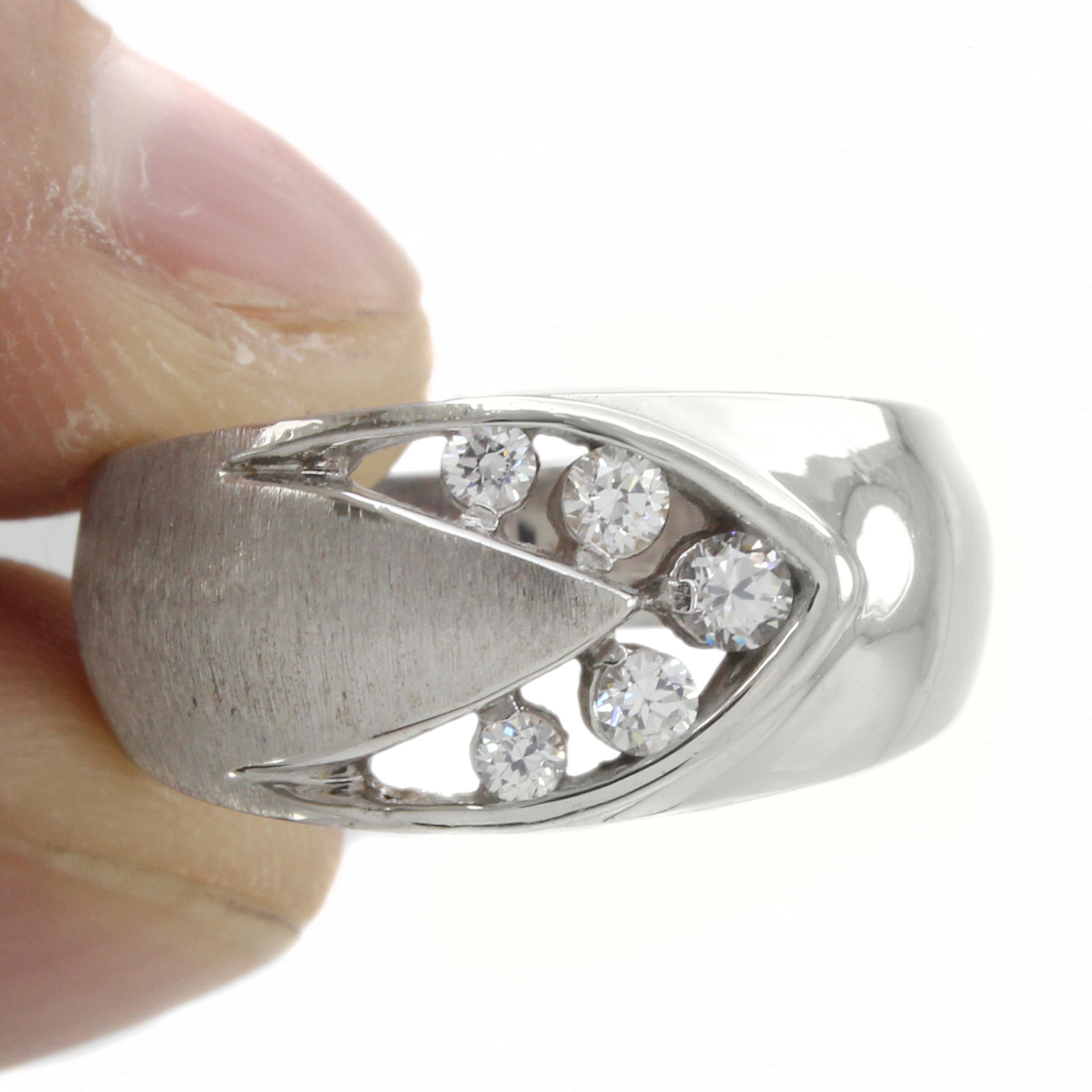 Round Cut Simulated Diamond Five Stone Wedding Band Ring 14K White Gold ...