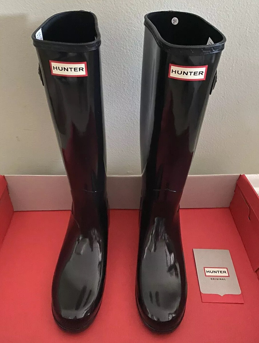 HUNTER ORIGINAL WOMENS REFINED GLOSS CLASSIC BOOTS BLACK WELLIES
