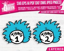 Thing 1 Thing 2 layered digital file Dr Seuss Thing one two Hair SVG Cricut PNG 
