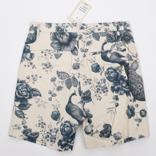 Sabyasachi x H&M mens 32 R shorts pants floral peacock print cotton white blue - Picture 2 of 5