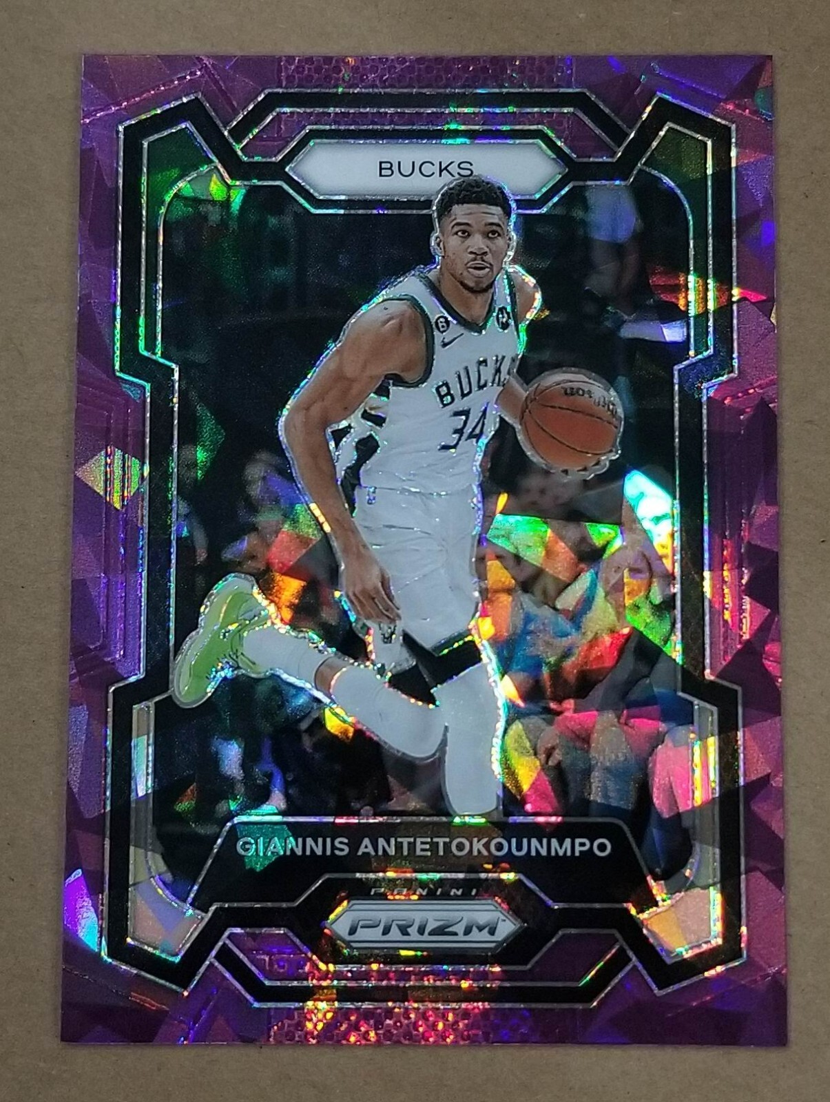 2023-24 Prizm #103 Purple Ice 034/149 Jersey Number 1/1 Giannis Antetokounmpo