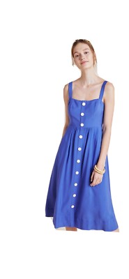 ANTHROPOLOGIE Maeve Seer Sucker Rosemary Midi Blue Tank Dress Size UK6 US4