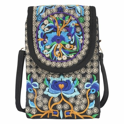 Women's Cross-body Cell Phone Bag Small Canvas Messenger Shoulder Floral Purse
