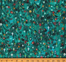 Cotton Christmas Tree Branches Ornaments Jingle Pals Fabric Print BTY D404.25