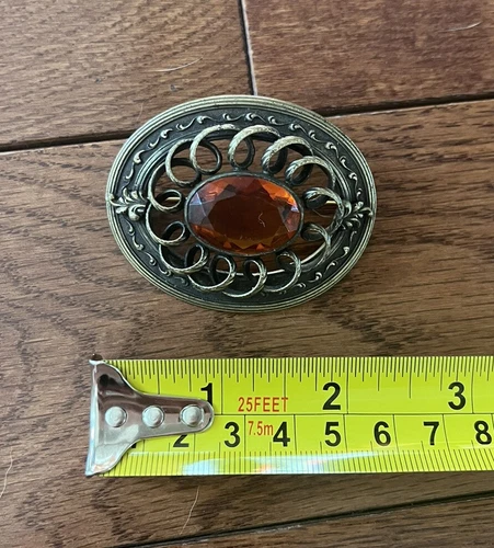 Remarkable Amber Color Glass Pin Brooch Vintage Costume Jewelry