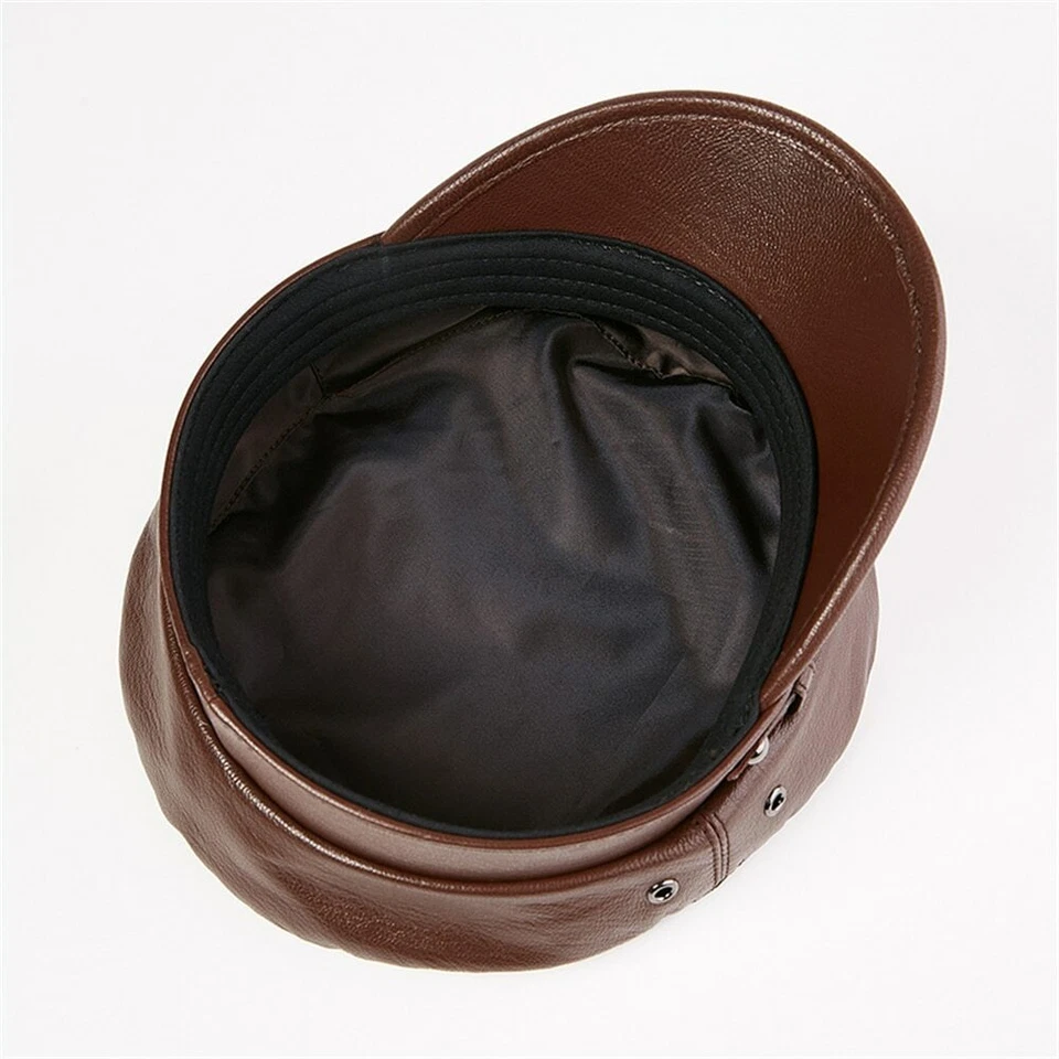 Gorra Ejército Hombres Mujeres Cuero Real Marinero Otoño Invierno Hombre Genuino Gorra Militar Foto 3 de 4